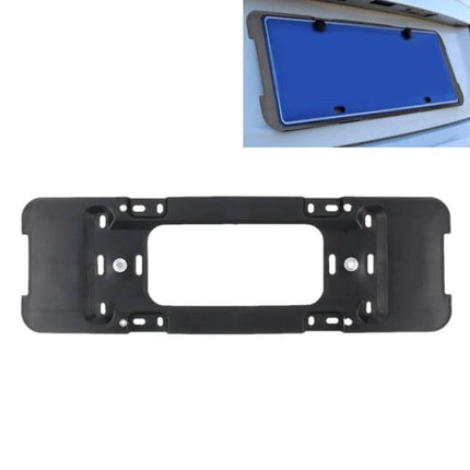 Black Rear License Plate Bracket for Secure Car Mounting — durable black matte plastic bracket for rear bumper, adjustable fit to prevent light/vent obstruction