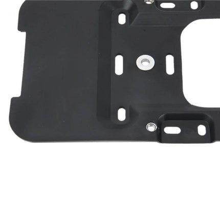 Black Rear License Plate Bracket for Secure Car Mounting — close-up of black powder-coated matte plastic bracket with mounting slots and hardware