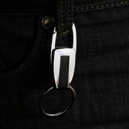 Versatile Metal Double Ring Key Chain for Everyday Car Use — shiny metal key chain clipped to denim belt loop
