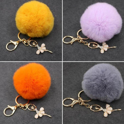 Rex Rabbit Shaped Artificial Fur Keychain for Bags and Keys - colorful pom pom keychains with gold clasp and flower charm