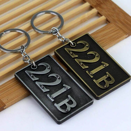 Sherlock Holmes 221B Baker Street Themed Key Chain Holder metal 221B address keyrings on wooden tray