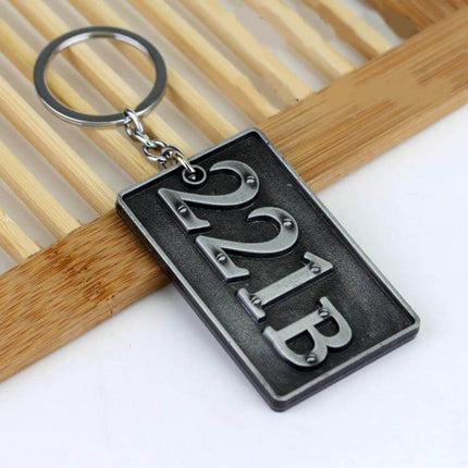 Sherlock Holmes 221B Baker Street Themed Key Chain Holder metal 221B rectangular keyring for fans, fits car keys or bag attachments