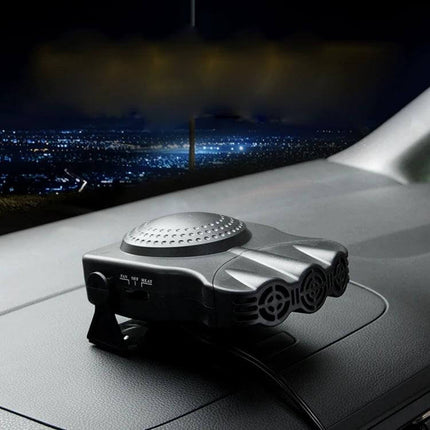 Car Heater Defroster Fan With Three Outlets For Vehicles compact 12V defogger on dashboard with 180-degree rotating bracket and three warm-air vents