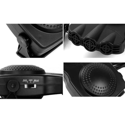 Car Heater Defroster Fan With Three Outlets For Vehicles compact 12V heater with 180-degree bracket, three warm-air outlets and fan/heat switch