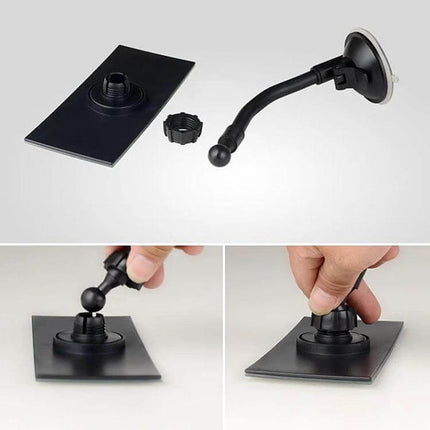 Car Adjustable Windshield Blind Spot Mirror for Enhanced Visibility - adjustable suction mount and base shown with installation steps