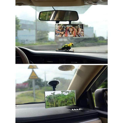 Car Adjustable Windshield Blind Spot Mirror for Enhanced Visibility attached to windshield showing rear-seat view and extended field of vision for family safety