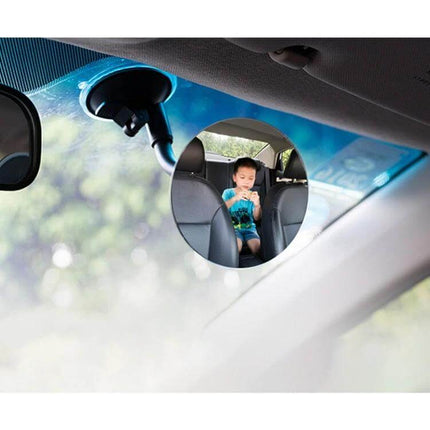 Adjustable Blind Spot Mirror for Car Windshield Safety showing child in backseat for improved visibility and road safety