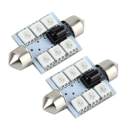 Colorful 36mm Bicuspid Car Dome Lamp With Remote Control compact RGB 3x5050 SMD LED interior dome light pair