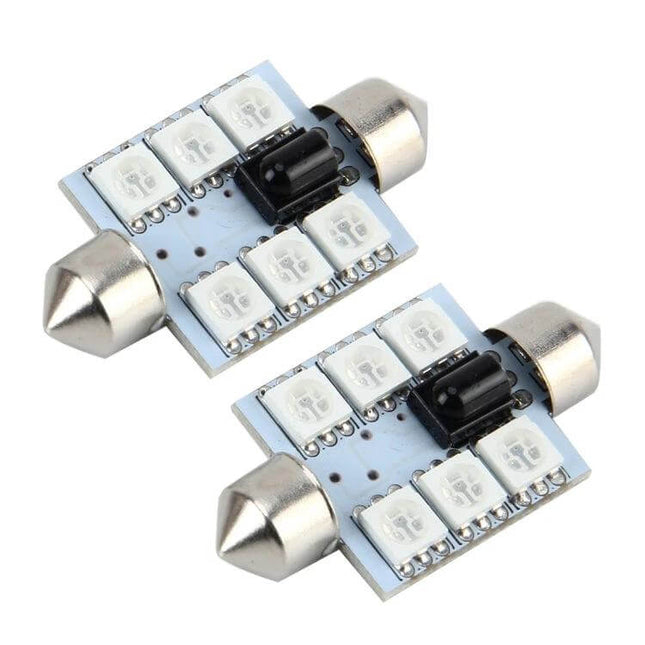 Colorful 36mm Bicuspid Car Dome Lamp With Remote Control compact RGB 3x5050 SMD LED interior dome light pair