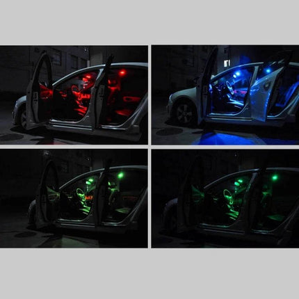 Colorful 36mm Bicuspid Car Dome Lamp With Remote Control showing red blue and green RGB interior lighting in a car