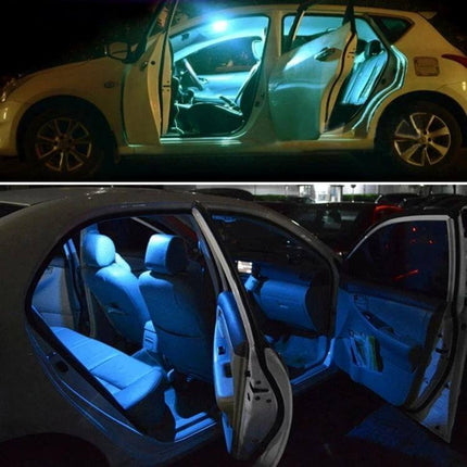 Colorful 36mm Bicuspid Car Dome Lamp With Remote Control installed in car interior showing blue and multi-color ambient lighting