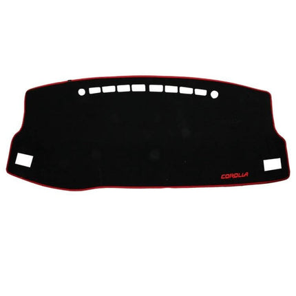 Custom Dashboard Sunscreen Cover for Toyota Corolla 2014-2018 black dash mat with red trim, vents and Corolla logo, sun protection for dashboard