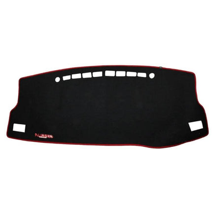 Custom Dashboard Sunscreen Cover for Toyota Corolla 2014-2018 in black with red trim, tailored openings to protect dashboard from UV and heat