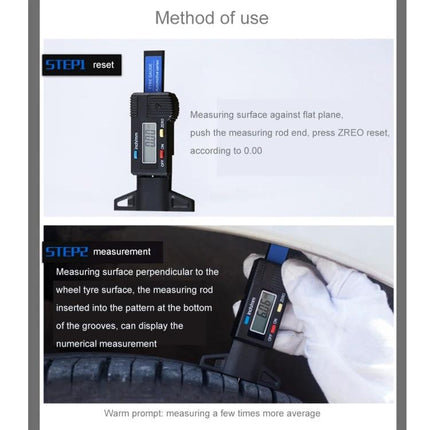 Handy Gauge for Checking Tire Tread During Vehicle Maintenance - digital tread depth gauge measuring up to 25mm on tire grooves