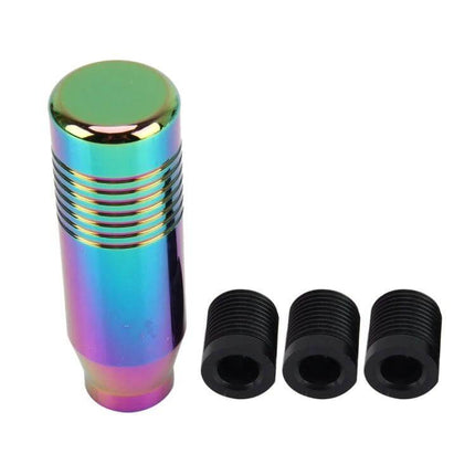Comfortable Universal Car Gear Shift Knob for Daily Driving - iridescent metal knob with three black rubber adapters for secure fit