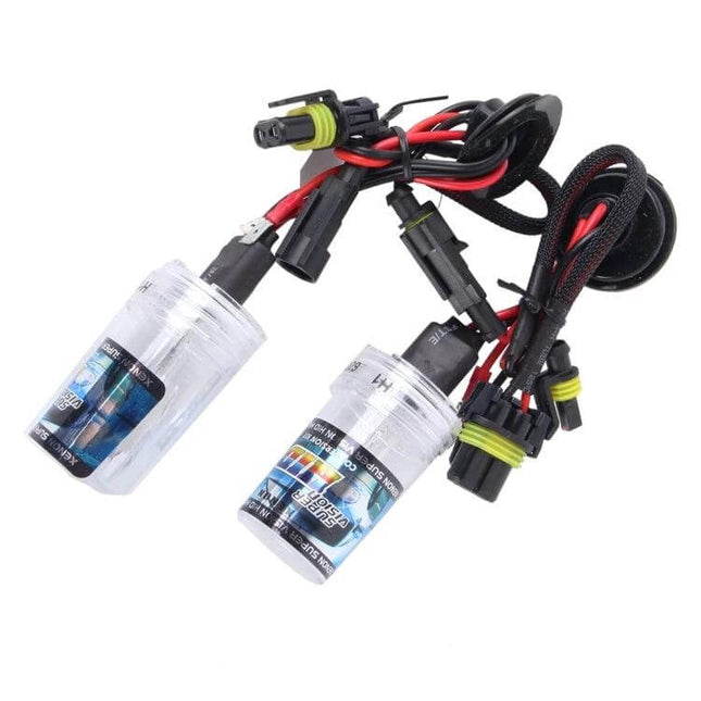 H1 HID Xenon Headlight Bulbs 6000K for Night Driving Visibility - pair of H1 xenon bulbs with wiring harness, bright 6000K daylight illumination