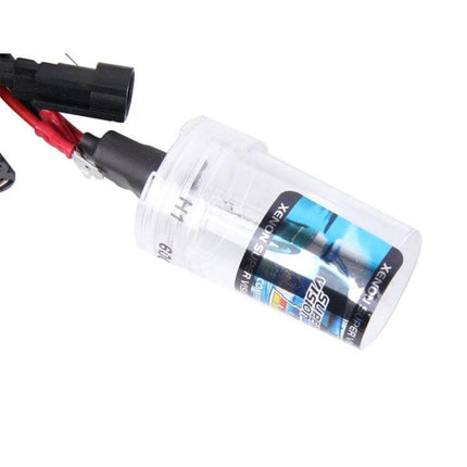 H1 HID Xenon Headlight Bulbs 6000K for Night Driving Visibility - close-up of single bulb with wiring and protective plastic case