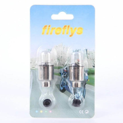 Valve Cap Light For Car And Bike Two Pack Compact And Convenient - two metal LED valve cap lights in blister pack for car and bicycle