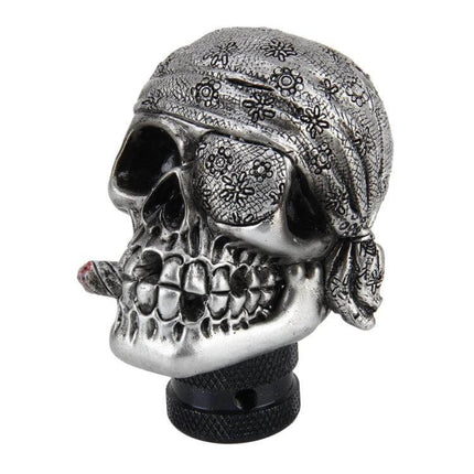 Skull Design Universal Car Gear Shift Knob for Comfortable Driving - silver skull with bandana and cigar, ergonomic grip