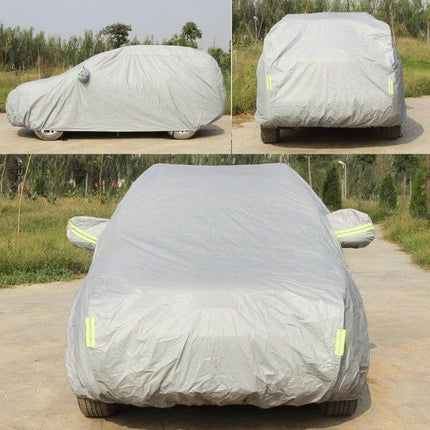 Breathable Waterproof Car Cover for Outdoor Vehicle Protection fitted on sedan showing breathable, waterproof protection from rain, dust and UV