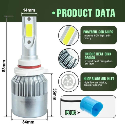 LED Headlights For Cars 2 Pack For Clear Night Driving - slim bottom design LED bulbs with COB chips, heat sink and plug for easy replacement