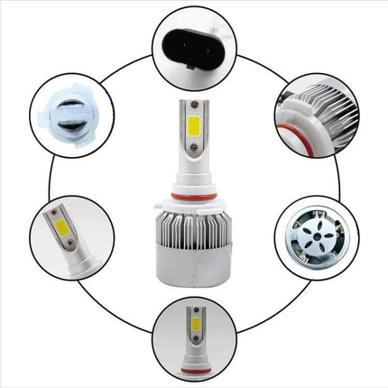 Car LED Headlight Kit With Two LED Lamps For Everyday Driving - compact 6000K dual LED lamps with refined heat sink and turbo fan