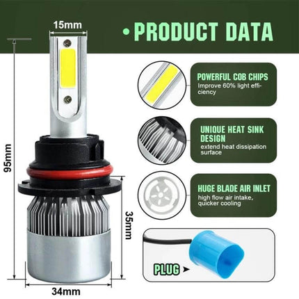 Waterproof LED Headlights for Cars Daily Driving Use slim waterproof 6000K LED bulb with heat sink and plug, compact 15mm x 95mm design