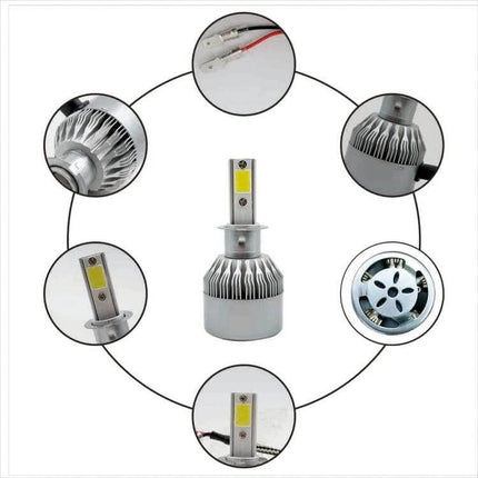 H3 LED Headlight For Cars Waterproof For Night Driving - compact replacement bulb with cooling fin design, waterproof connectors, bright cool-white beam