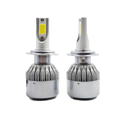H7 LED Car Headlight Bulbs, Waterproof, Clear White Light, 2 Pack — pair of silver H7 LED bulbs showing chip and cooling fins