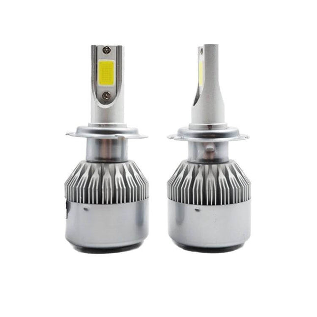 H7 LED Car Headlight Bulbs, Waterproof, Clear White Light, 2 Pack — pair of silver H7 LED bulbs showing chip and cooling fins