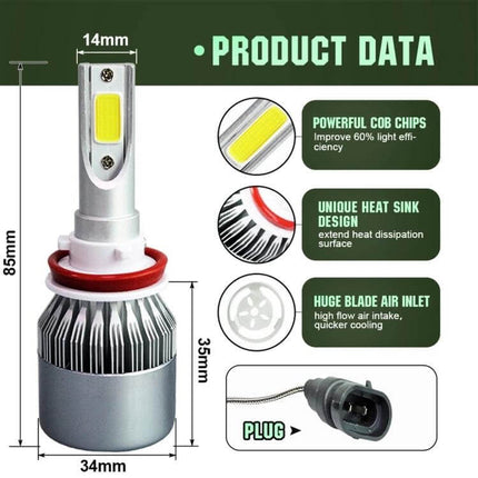 LED Car Headlight Bulbs, Waterproof, Easy Install For Cars - 6000K cool white COB bulb with heat sink, waterproof design and plug-fit installation