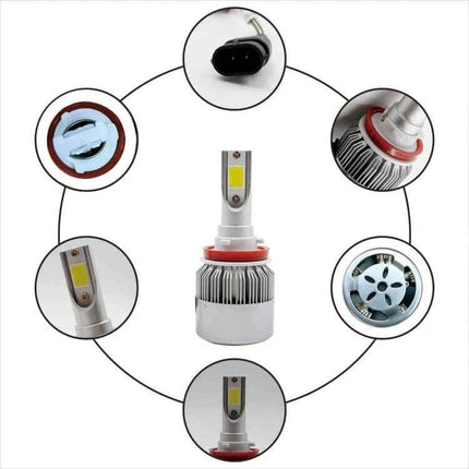 LED Car Headlight Bulbs, Waterproof, Easy Install For Cars showing single bulb with close-up connectors and cooling fins, 6000K cool white beam