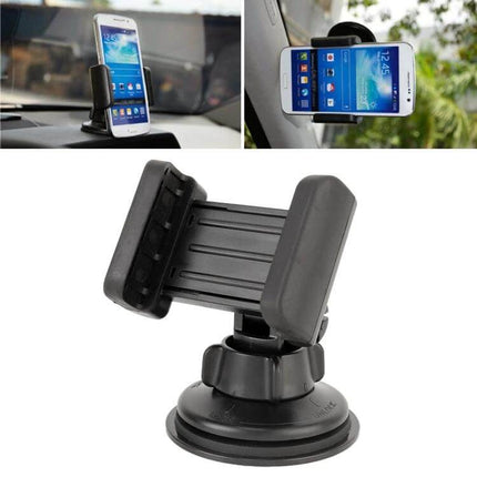 Universal Car Suction Cup Phone Holder for 68-80mm Devices – adjustable black dashboard and windshield mount securing smartphone for navigation and hands-free calls