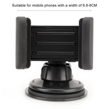 Universal Car Suction Cup Phone Holder for 68-80mm Devices shown mounted with adjustable arms and suction base for 68-80mm wide phones