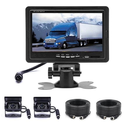 7 Inch Dual Camera Car Rearview Mirror for Driving Safety and Parking Assistance - 7-inch HD monitor with dual backup cameras and cables for parking
