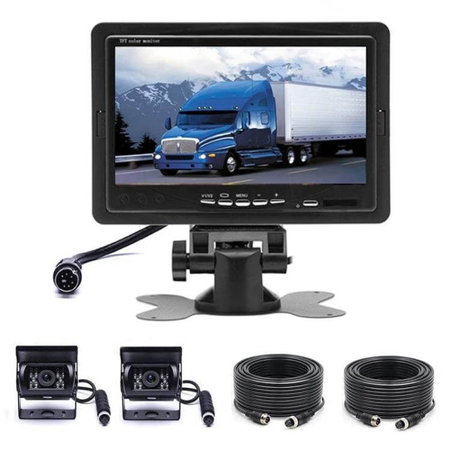 7 Inch Dual Camera Car Rearview Mirror for Driving Safety and Parking Assistance - 7-inch HD monitor with dual backup cameras and cables for parking