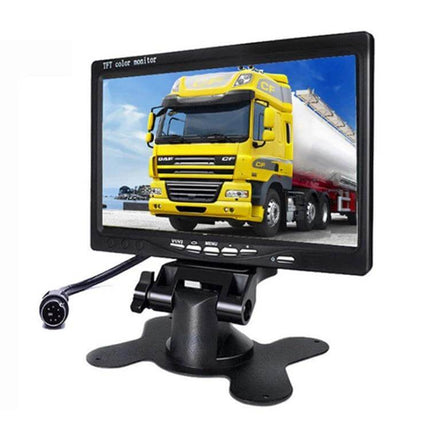 7 Inch Dual Camera Car Rearview Mirror for Driving Safety and Parking Assistance showing 7-inch HD screen with truck view and dual camera setup