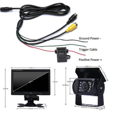 7 Inch Dual Camera Car Rearview Mirror for Driving Safety and Parking Assistance - dual camera wiring, 7-inch HD monitor and rear camera with dimensions