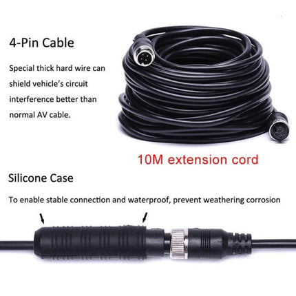 7 Inch Dual Camera Car Rearview Mirror for Driving Safety and Parking Assistance - 10M 4-pin extension cable with silicone case, waterproof connector