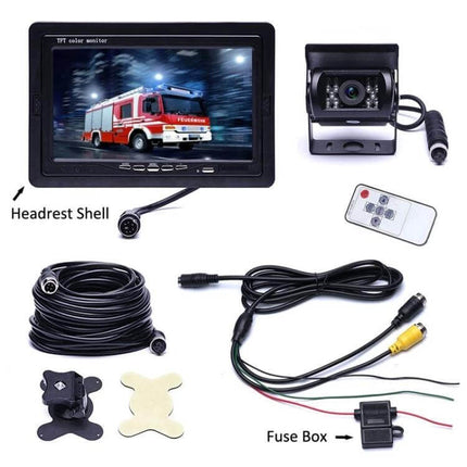 7 Inch Dual Camera Car Rearview Mirror for Driving Safety and Parking Assistance - 7-inch HD screen, dual cameras, wiring, remote and mounting kit