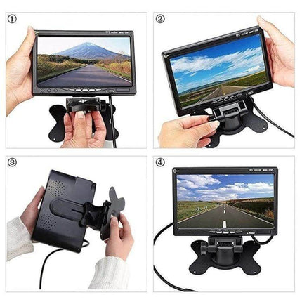 7 Inch Dual Camera Car Rearview Mirror for Driving Safety and Parking Assistance - 7-inch HD screen dual camera rearview setup showing mounting and display