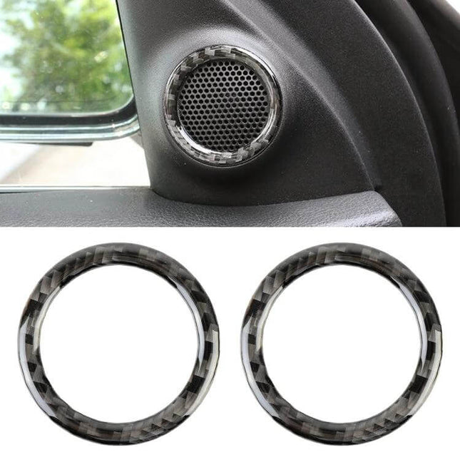 Carbon Fiber Decorative Stickers for Jeep Grand Cherokee Rear Horn - close-up of carbon fiber trim rings on rear horn speaker, easy-install accent