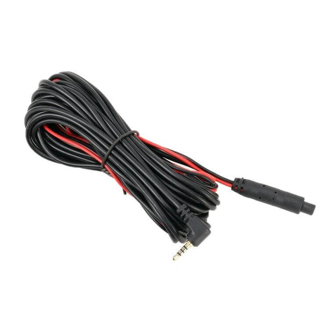 5.5m Universal Car Reversing Camera Extension Cord coiled black cable with 4-pin connector and right-angle plug for easy install