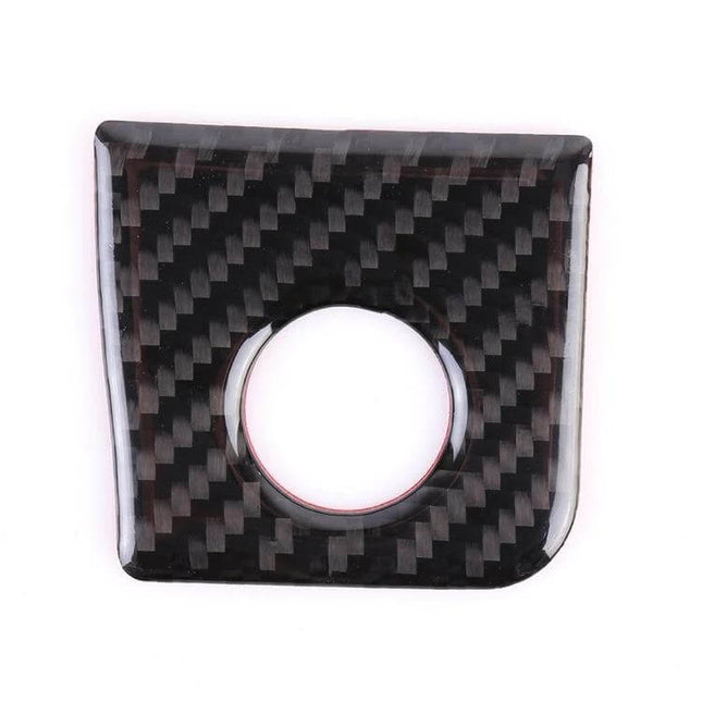Decorative Sticker for Ford Mustang Copilot Storage Box Button - carbon fiber style trim decal, 5.3x5.7 cm fit