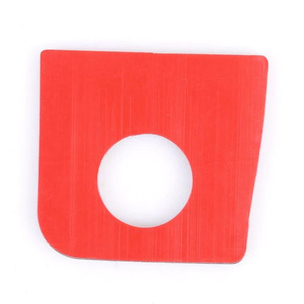 Decorative Sticker for Ford Mustang Copilot Storage Box Button - red square sticker with central circular cutout, 5.3x5.7cm fit