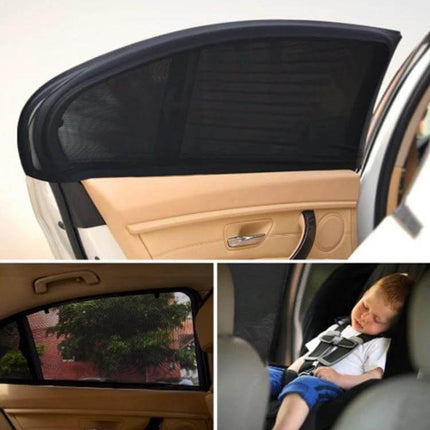 Two-Piece Car Side Window Sun Shade for Blocking Sun, 92x54cm – black mesh two-piece sunshade covering side windows reducing heat and glare
