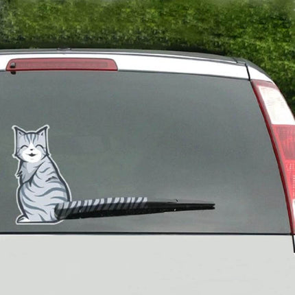 Self-Adhesive Reflective Cat Tail Decal for Vehicle Windshields on car rear window showing reflective cat-tail sticker next to rear wiper
