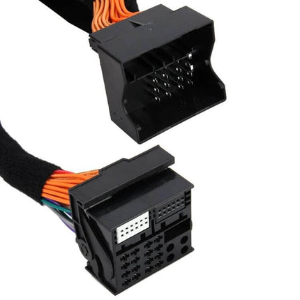 Extended Wiring Harness for Volkswagen Vehicles and More - black multi-pin connector with color-coded wires for factory amplified audio installation