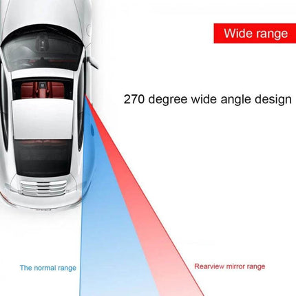 Adjustable Wide Angle Blind Spot Rear View Mirror for Vehicles showing 270 degree wide angle coverage reducing blind spots during lane changes and parking