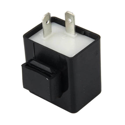 LED Turn Signal Flasher Relay for Motorcycles with 2-Pin Design - compact black 2-pin relay to prevent hyper-flashing on LED motorcycle turn signals